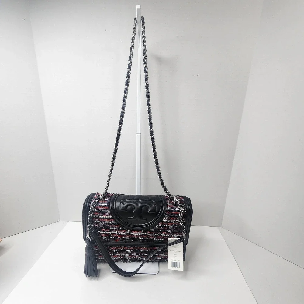 Tory Burch Fleming Boucle Lurex Tweed Quilted Convertible Shoulder Bag NWT